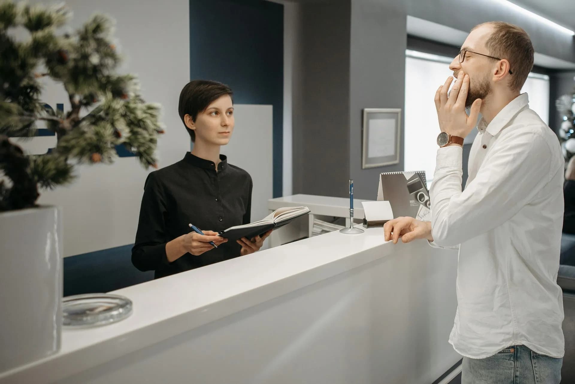 Ashworths Clinic reception consultation with a patient.